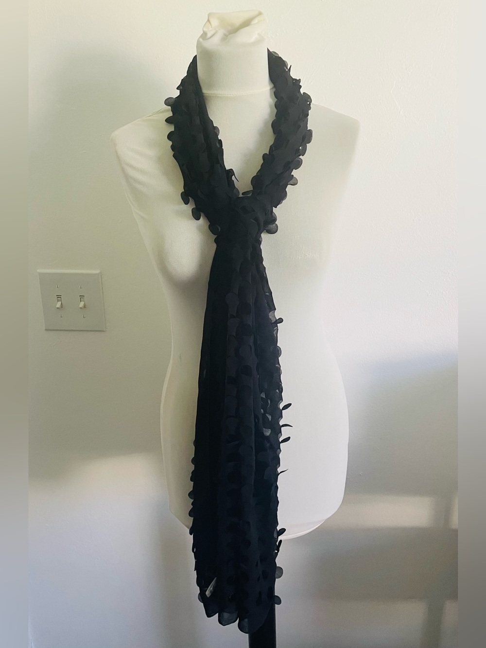 G Lightweight Scarf Black Polka Dot Appliqué Chiffon Casual Chic Classic